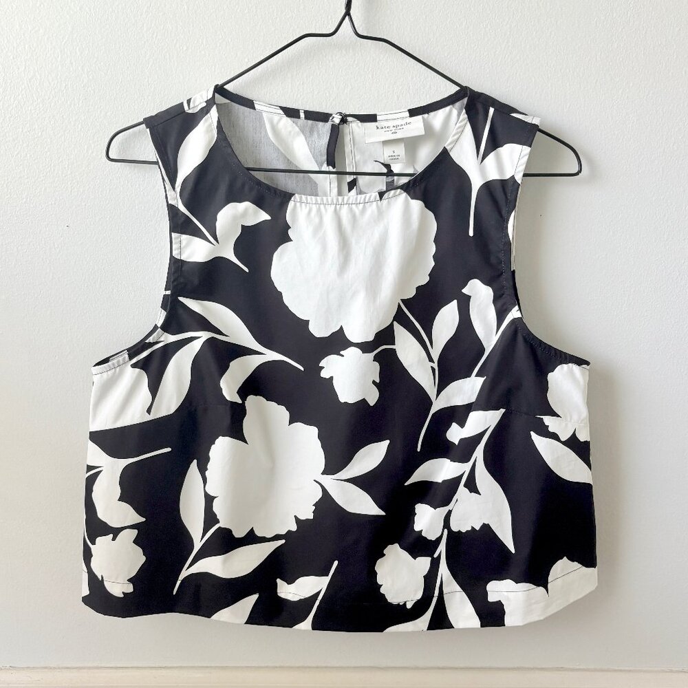 NWT Women's Classic Rose Shell Tank Top - kate spade new york Black/Cream Small